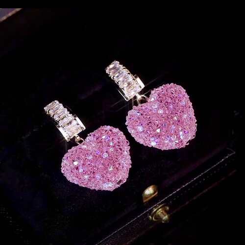 Same style rock candy peach heart cute candy color heart shaped crystal zircon earrings S925 silver needle pink love heart