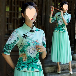 New Spring and Summer Improved Cheongsam Top Suit Two-Piece Chinese Han Dynasty Chinese Ethnic Style Literary Retro Tang Suit