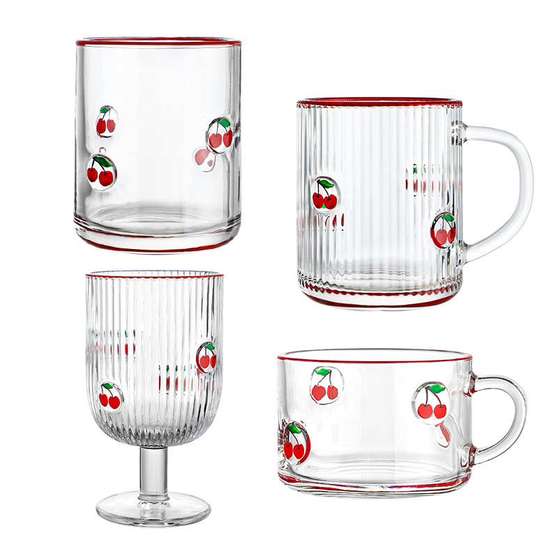 Inventario recto pintado a mano taza de jugo de frutas creativas engrosadas taza de agua de vidrio en relieve casera taza de desayuno pintada artificialmente