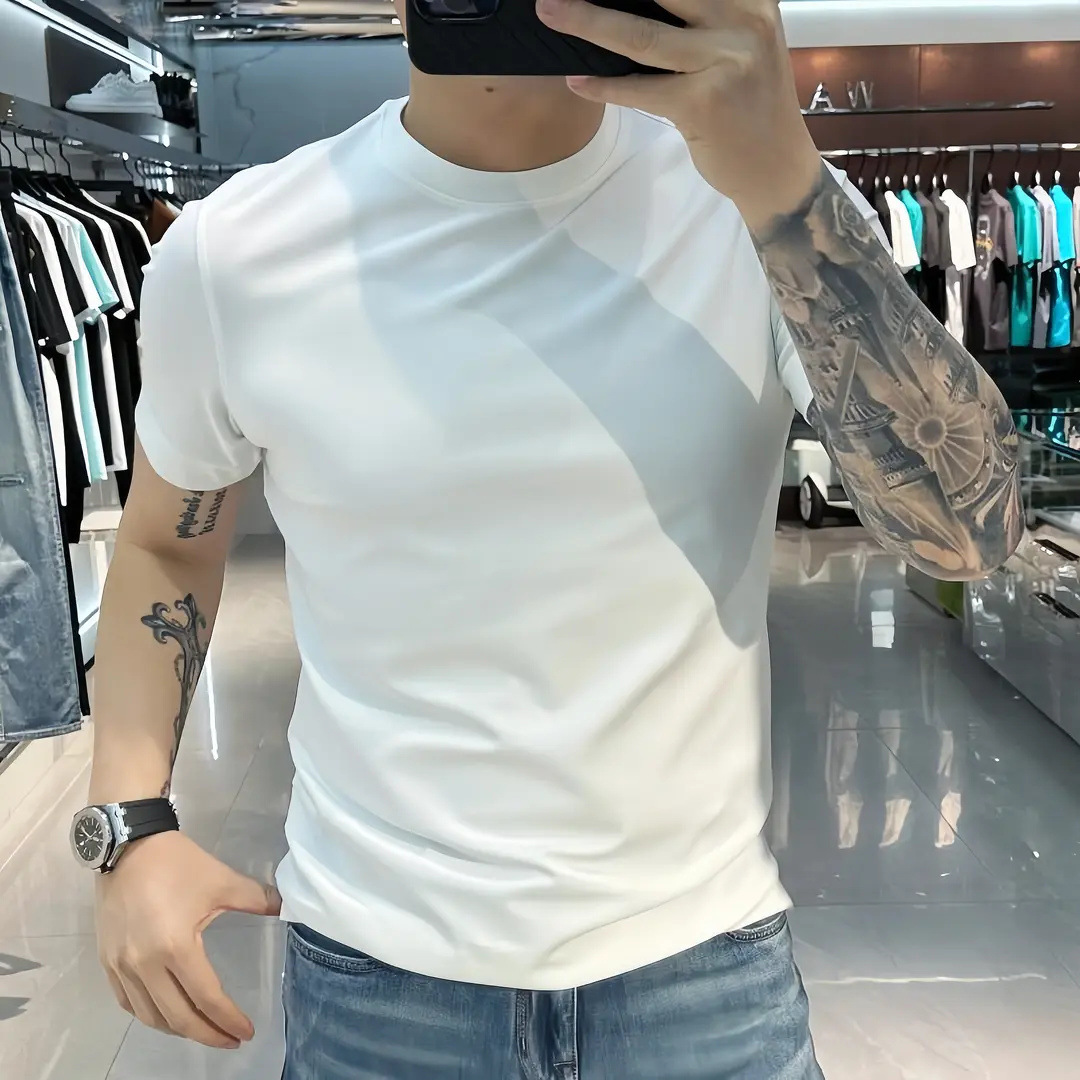 [Source Factory] Men's Short-Sleeve T-Shirt, High-Quality, Simple, Solid Color, Versatile Base Shirt, Slim Fit, Breathable Men's Clothing