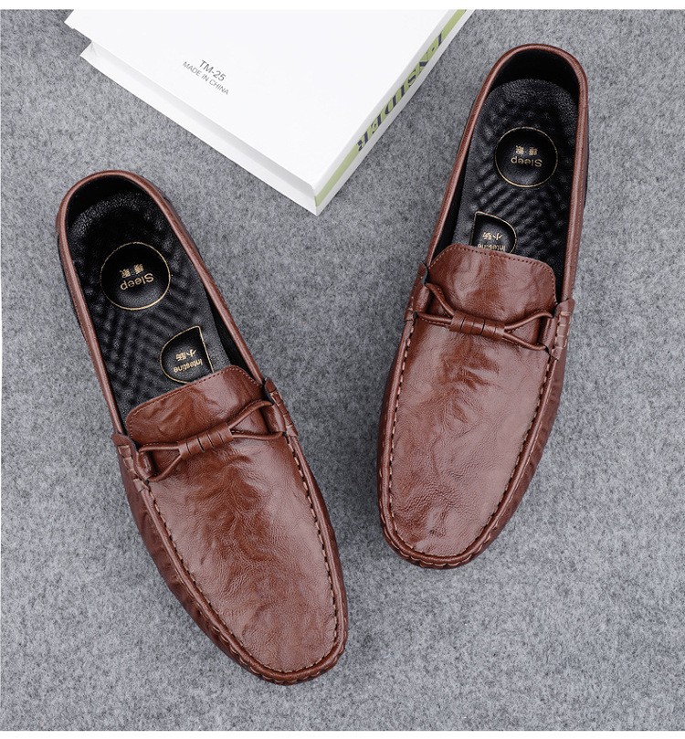 Zapatos de lujo ligero Bean para hombres de cuero genuino 2025 nuevos zapatos de estilo perezoso marca de moda impresión informal británica zapatos Lefour