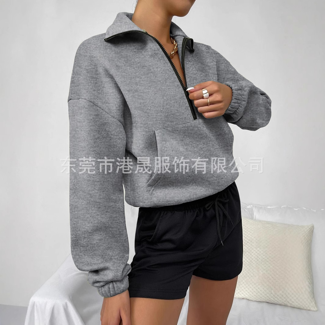 Amazon popular 2023 europeo y americano Otoño e Invierno transfronterizo Comercio exterior superior cremallera soporte cuello manga larga forro polar suéter suelto para las mujeres