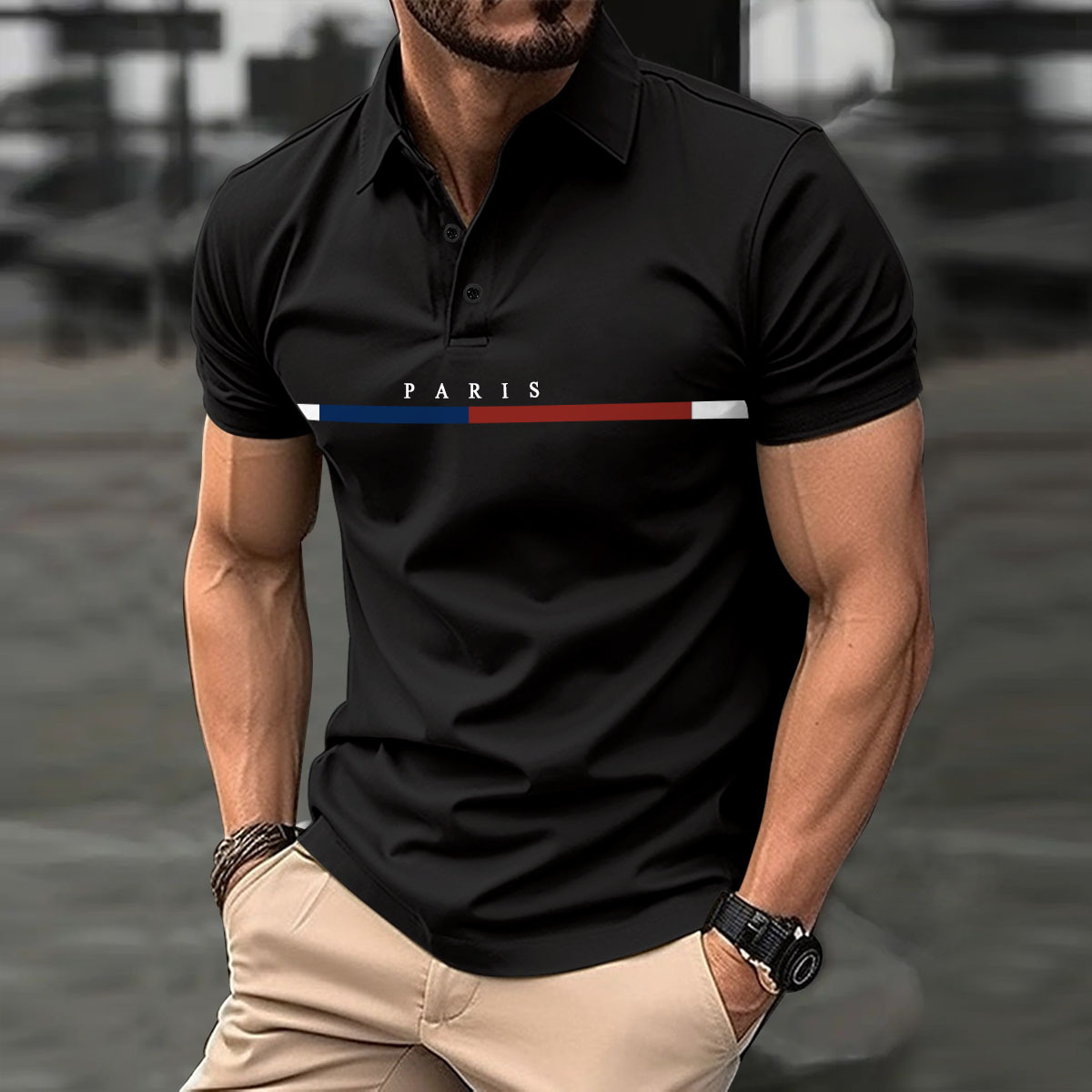 Cross-border 2024 Summer AliExpress Amazon men's striped French color block button polo shirt sports top