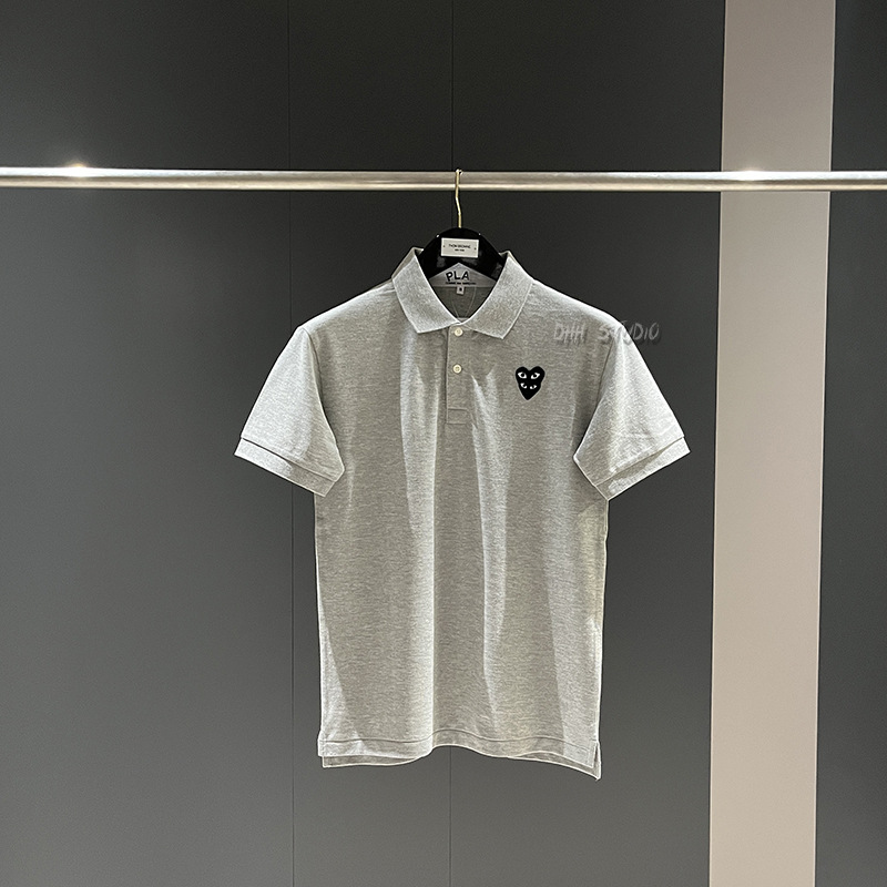 Conjunto de pareja Chuanjiuplay con bordado de corazón, camiseta polo con corazón apilado, camiseta de manga corta unisex para parejas