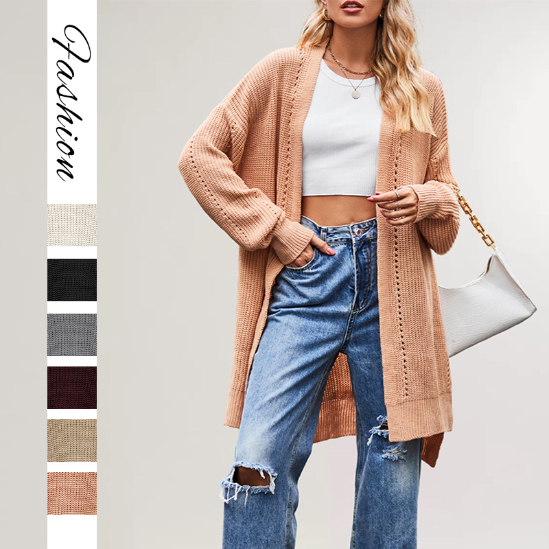 Suéter Nuevo de Otoño e Invierno 2025 para Mujer, Estilo Europeo y Americano, Color Sólido, Cárdigan Holgado de Punto con Bolsillos, Chaqueta