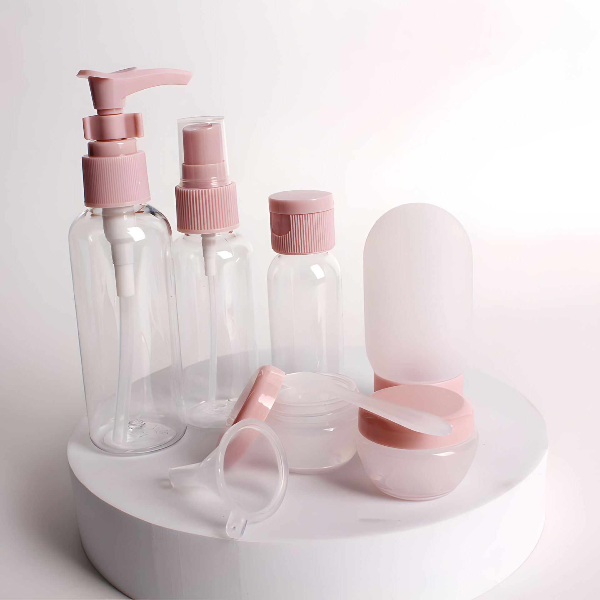 Venta al por mayor de cosméticos, loción de agua, perfume, juego de lavado y almacenamiento, juego de botella de subembalaje de viaje para viajes de negocios