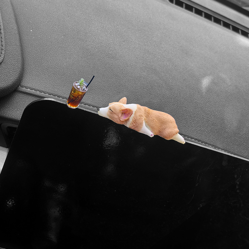 Mini posición para dormir, decoración de coche Corgi, decoración creativa de la consola central del coche, lindo coche de perrito de resina