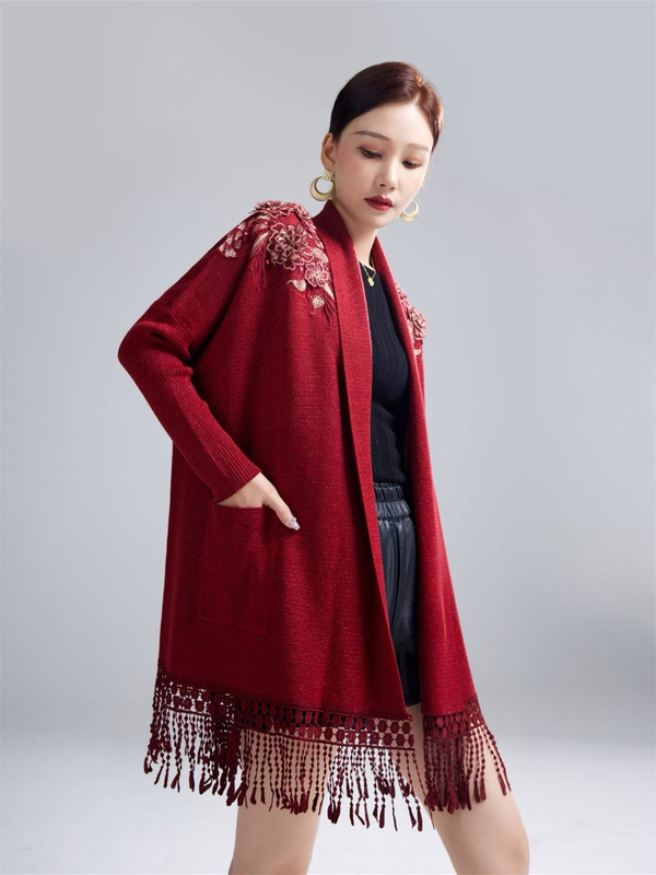 2025新款时尚刺绣针织披肩刺绣开衫婚礼斗篷妈妈装女士开衫外套|undefined