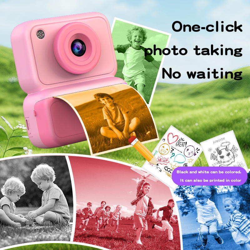 Cross-Border New Product, Fun Instant Camera, Front and Rear Dual-Camera, High-Definition Cartoon Children's Camera, Thermal Printing Camera