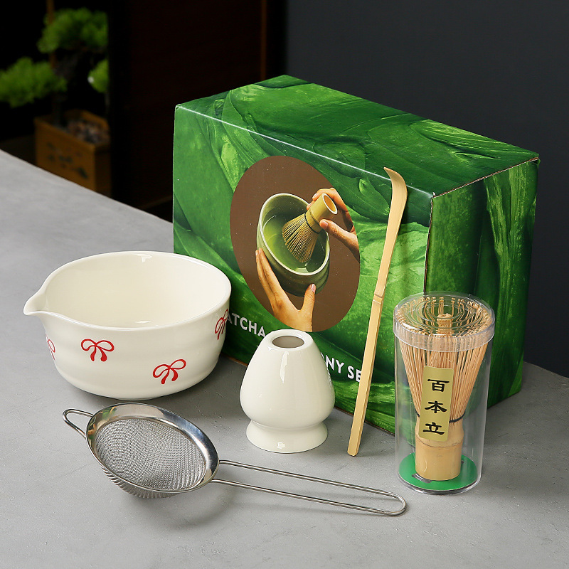 跨境抹茶碗套装樱桃蝴蝶结心形图案花纸陶瓷百本立茶筅点茶系列|undefined