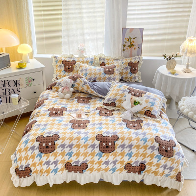 winter milk Embroidery Four piece suit baby Flannel The bed Supplies Kit suit Naked platform On behalf of