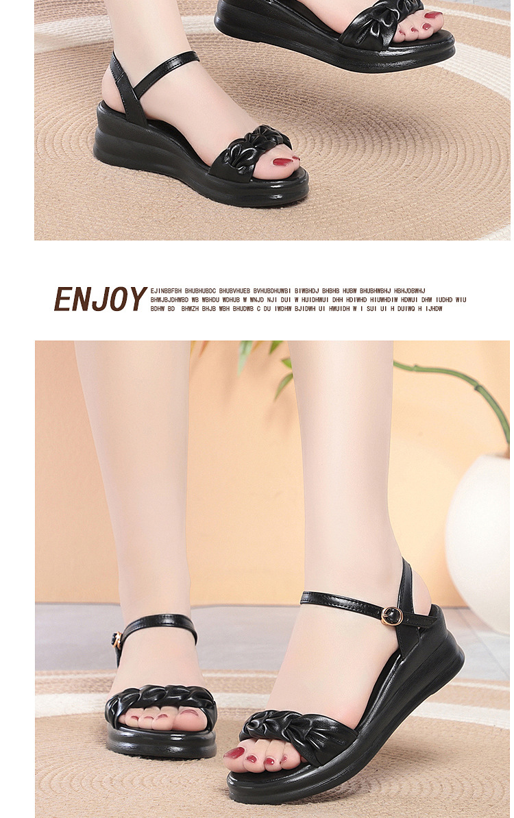 Sandal cao gót nữ hở mũi đế xuồng da thật, gót 9 cm, chống trượt nhẹ — màu đen chi tiết 6