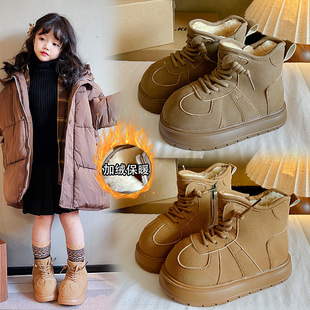 Girls Snow Boots Winter 2024 New Children Snow Boots Women's Autumn and Winter fleece-lined Thick Cotton Shoes Warm Cotton Shoes