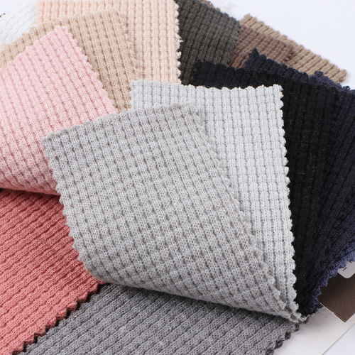 Double-sided waffle 380g polyester-cotton TC, thick and elastic, smooth, cross rib knit fabric, elastic fabric, comfortable