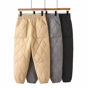 2024 autumn and winter new plus size Denim Korean fashion rhombus light down cotton pants H08 8545