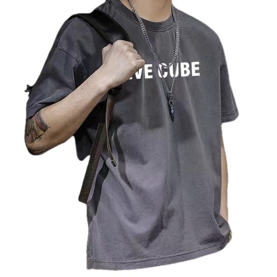 Summer Men's Short-sleeved T-shirt Men's Loose Printed Trendy Simple Casual All-match Trendy Brand Short T-sleeved T-shirt for Boys