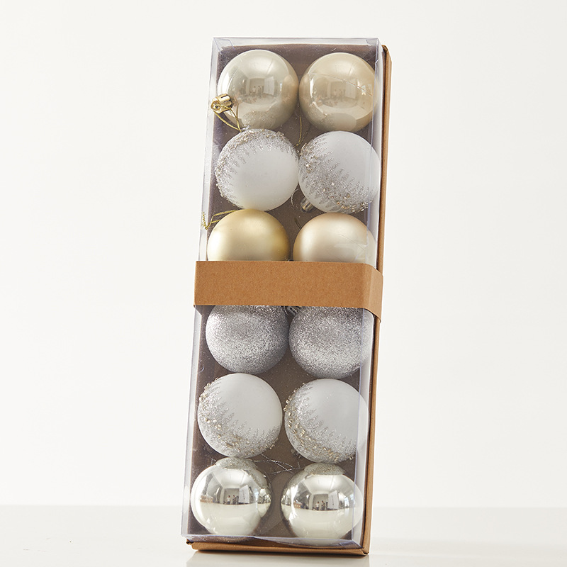Madera de 6cm en caja pintada bola de Navidad de tapa dura plateada rosa galvanizado bola de decoración de Navidad colgante