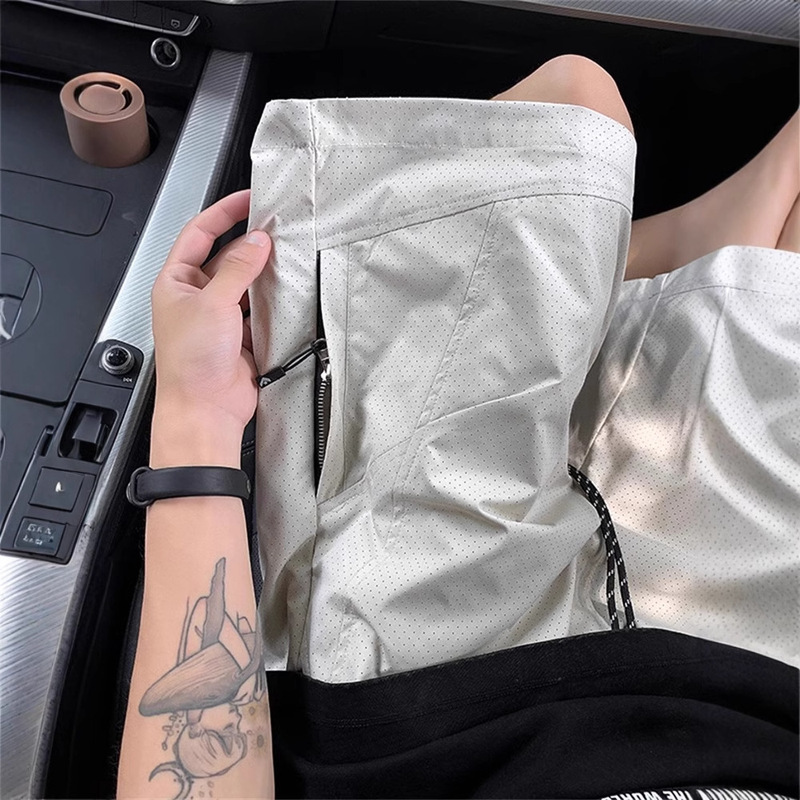 Mesh Ice Silk Shorts Men's Summer Thin Side Zipper Sports Pants American-style Functional Quick-drying Tooling Pants