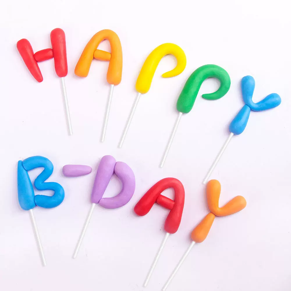 烘培生日蛋糕装饰摆件儿童生日快乐软陶英文字母插件蛋糕装饰配