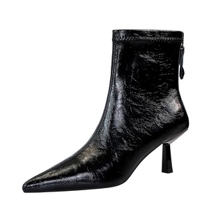 1895-2 European and American retro style pointed thin high-heeled fashion versatile short boots, women's back zippe