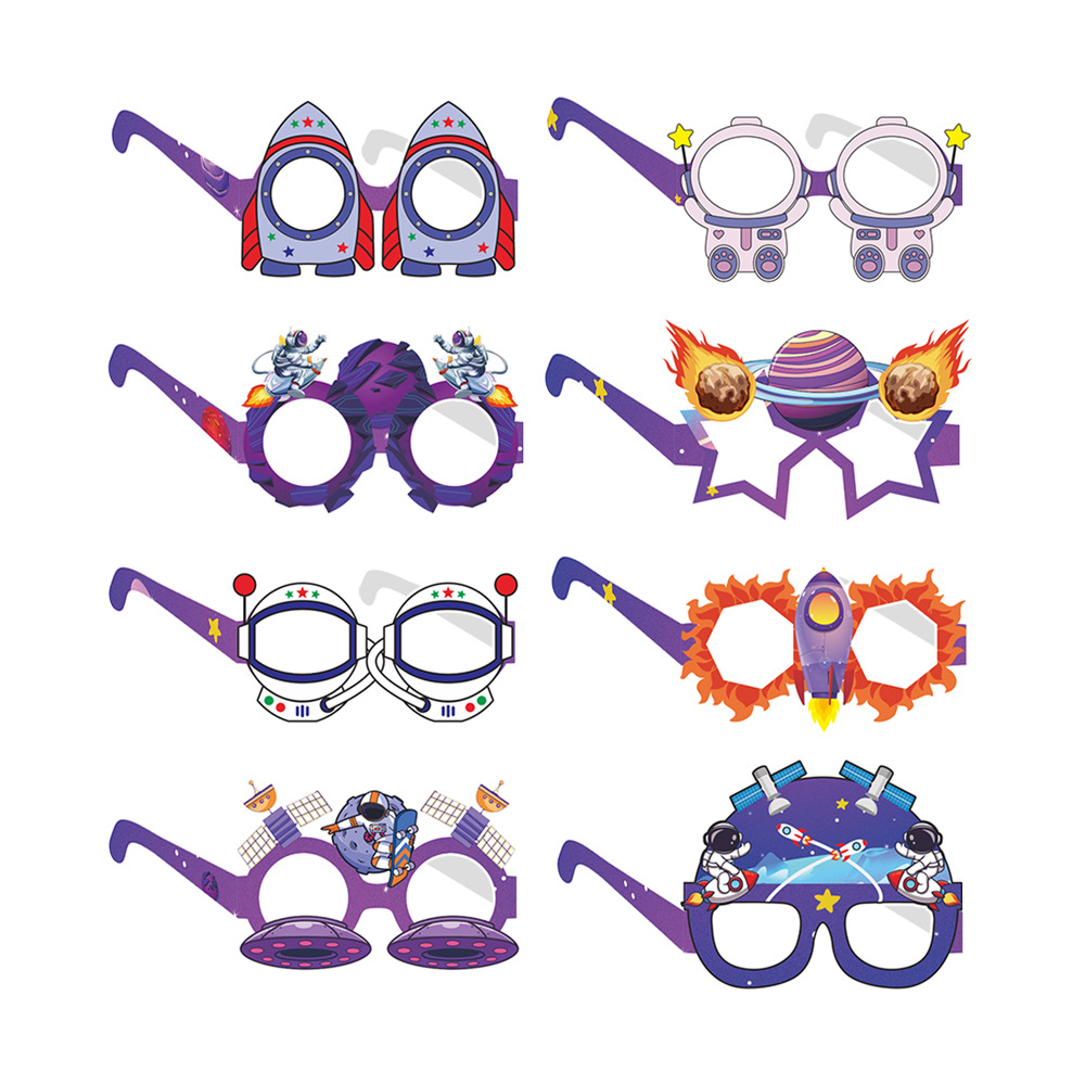 Espacio tema de la fiesta cumpleaños decoración gafas papel universo planeta serie Niños divertidos apoyos fotográficos