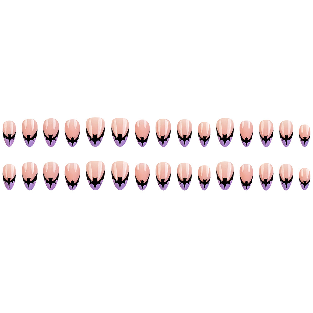 Polvo oscuro desnudo púrpura pálido Halloween desgaste de uñas murciélago manicure patrón de manicure oscuro transfronterizo parche de uñas de tendencia oscura