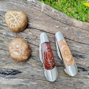 Wooden handle stainless steel mushroom knife multifunctional outdoor folding knife harvesting knife