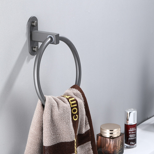 Gun gray space aluminum towel ring bathroom towel rack towel ring storage rack bathroom towel hanging punch