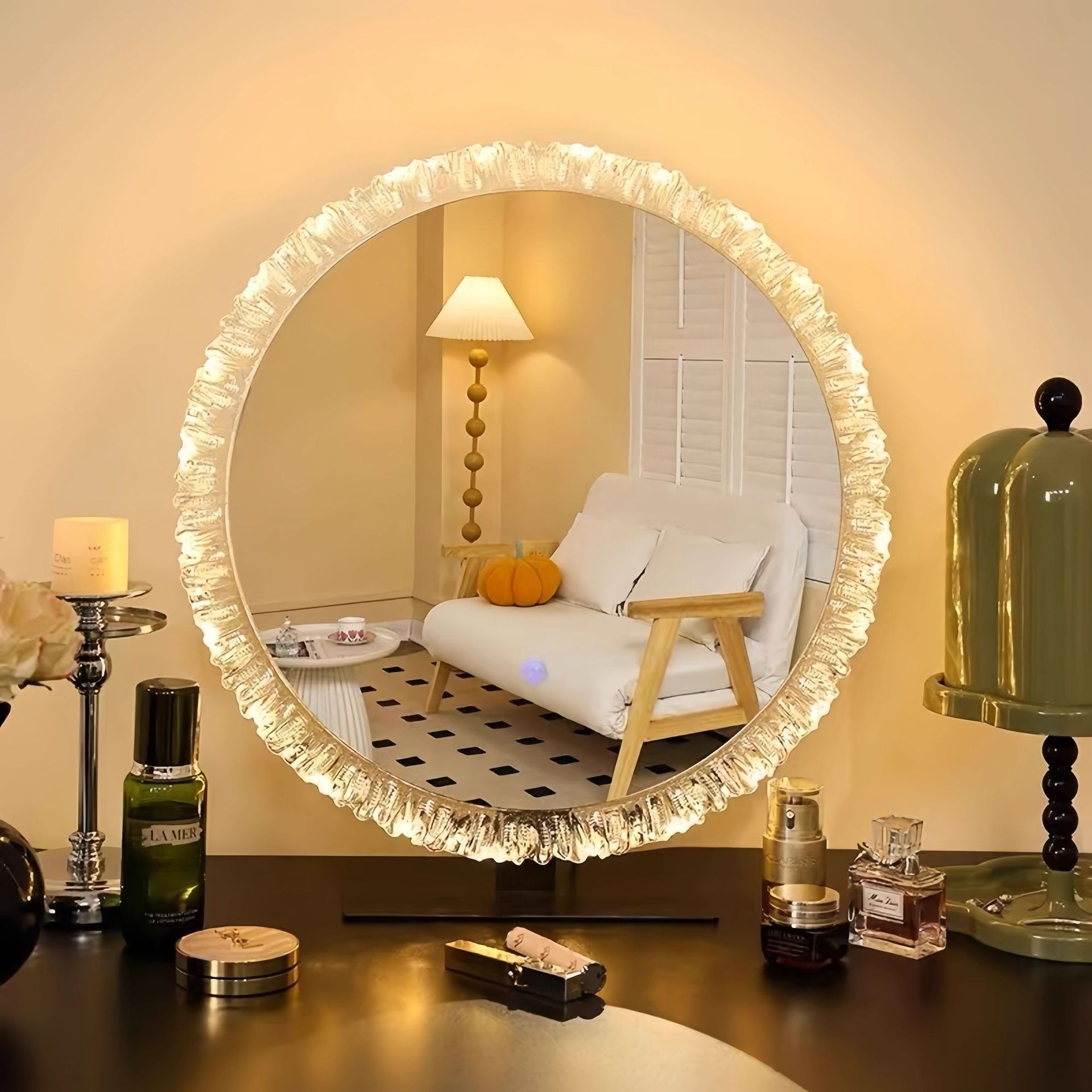 2026新款轻奢化妆镜 台式挂壁led智能梳妆镜 三色变光梳妆台镜子