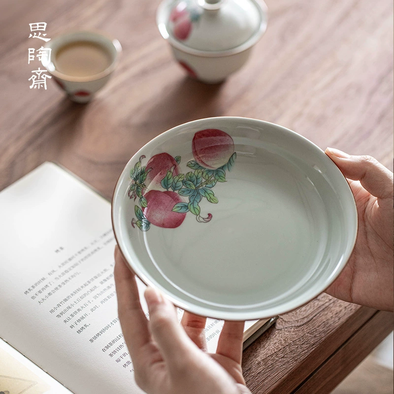 思陶斋 复古长寿桃形壶承 茶具干泡盘 功夫茶具茶道养护底座 陶瓷茶果盘