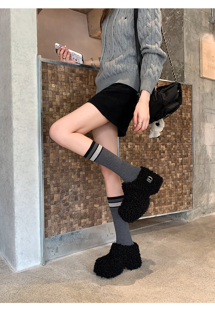 Dép bông Birkenstock đế trong siêu dày nữ, lót lông cừu ấm áp, mũi nhọn len cừu, form bao bọc — Lớp lót nhung đen, Lớp lót nhung màu nâu, Lớp lót đơn màu trắng nhạt, Màu đen một lớp chi tiết 20