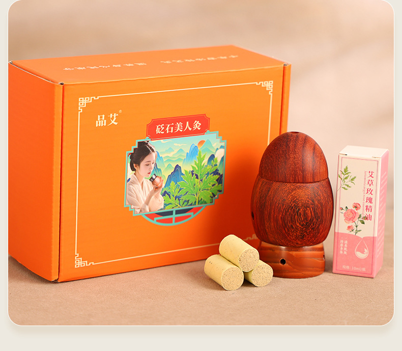 Facial Bian Stone Moxibustion Cup with 30 Moxa Sticks Beauty Salon Face Warming Tool preparation