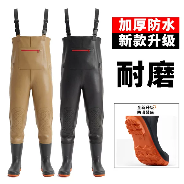 Waterproof fishing pants, full-body fishing rain pants, rain boots, waterproof wading suit, fishing full-body pants, water shoes, thickened version