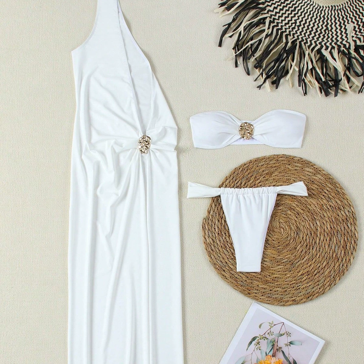 Split tube top, sexy set, swimwear, European style, 3 piece set