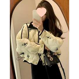 小香风法式复古碎花棉衣短款外套女秋冬新款新中式时尚翻领棉服女