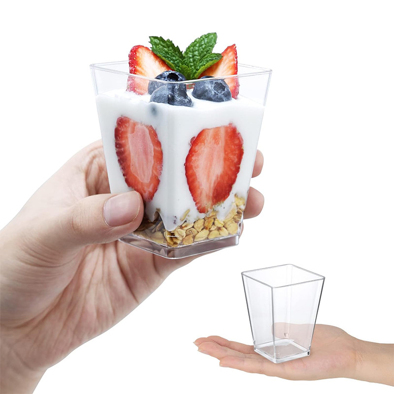 Vasos desechables transparentes para postres con tapa y cuchara, para gelatina y mousse