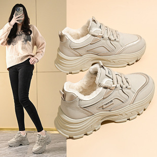 2024 Winter fleece-lined Torre Shoes Women's Korean-style All-match Thick-soled Thick Warm Cotton Shoes sneaker Casual Running Shoes