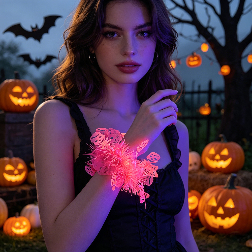 Transfronterizos Halloween fluorescente banda de muñeca fantasma fiesta de luz nocturna decoración calabaza fantasma calavera brazalete flores