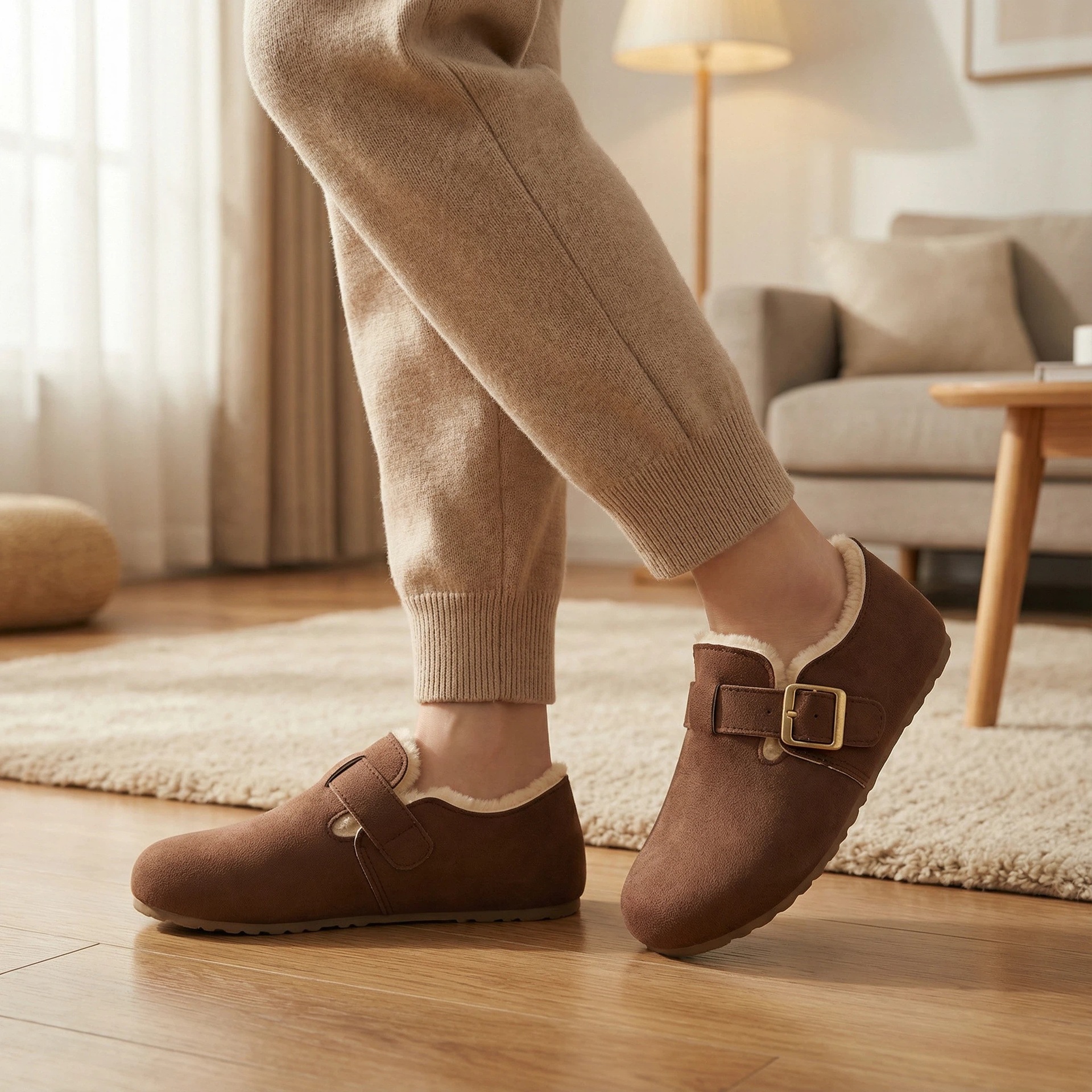 Zapatos retro de gamuza Boken para mujeres otoño y invierno de 2026 nuevos zapatos de pelusa de color sólido zapatos casuales de mujer