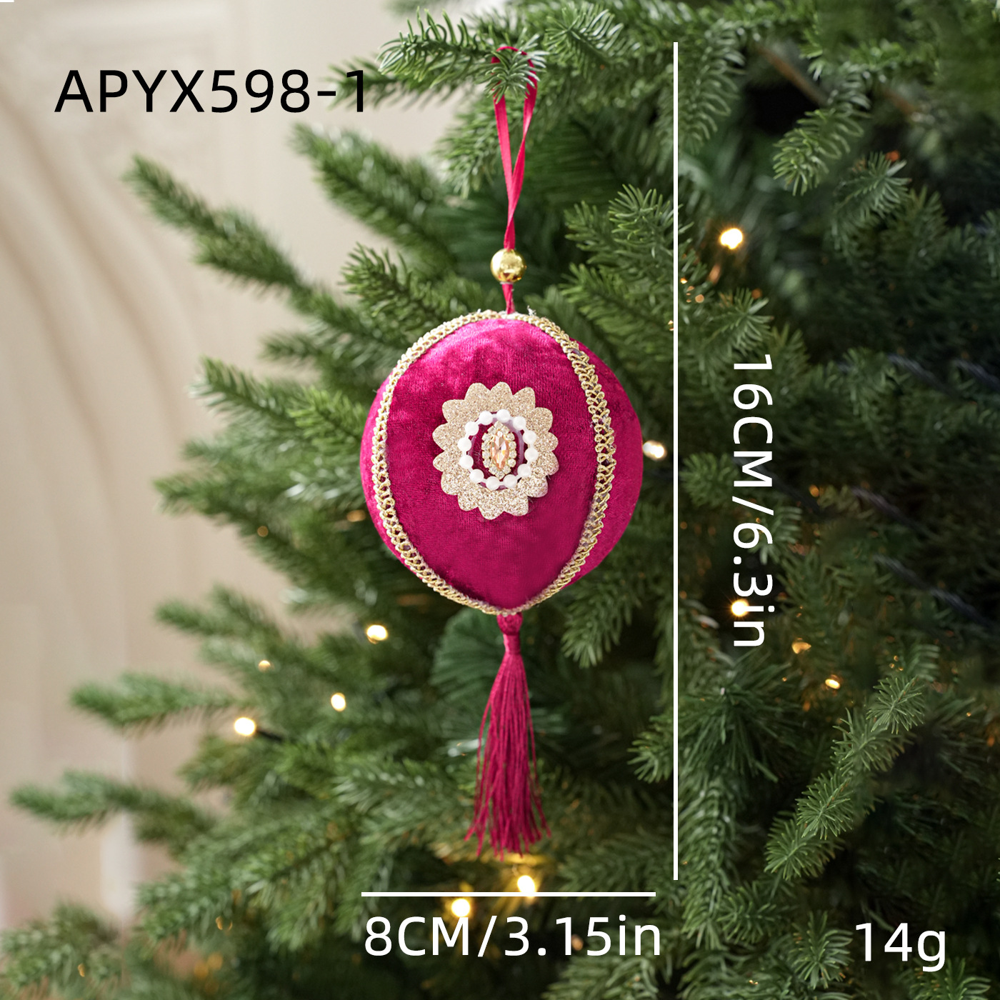 Transfronterizo 8CM tela bola de Navidad envoltura bola de espuma linterna árbol de Navidad decoración de alta calidad colgante colgante