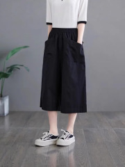 プラスサイズの女性向けナイロンカジュアルワイドレッグパンツ、大きいサイズのストレートレッグスリムフィットレッグストレートパンツ、2025夏の新しい七分パンツ