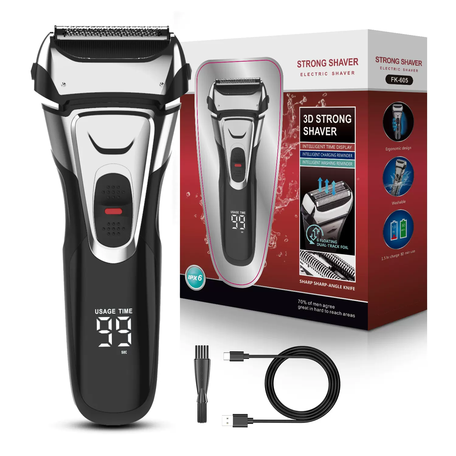 往复式电动剃须刀男全身水洗三刀头弹出式鬓发器充电式刮胡刀批发