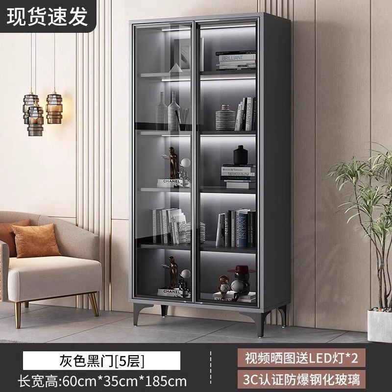 书柜带玻璃门透明酒柜轻奢家用客厅一体整墙多层书架实木手办|undefined
