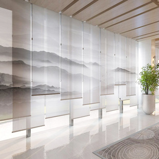 Ll New Chinese Style Landscape Roller Blinds Zen Ink Curtains Translucent Gauze Curtains Soft Partitions Living Room Office Curtains Others