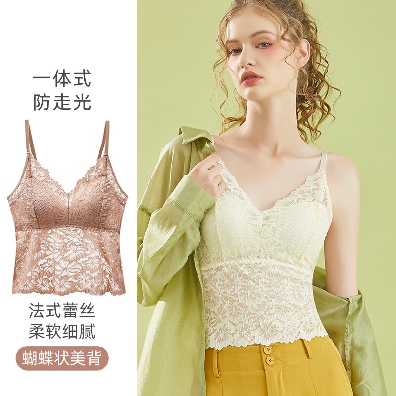 Factory Direct Sales Cross-Border Popular Lace Seamless Vest for Women, Summer Thin Style with Chest Pads, Slim Fit Butterfly Back Camisole Factory Direct Sales Cross-Border Popular Lace Seamless Vest for Women, Summer Thin Style with Chest Pads, Slim Fit Butterfly Back Camisole