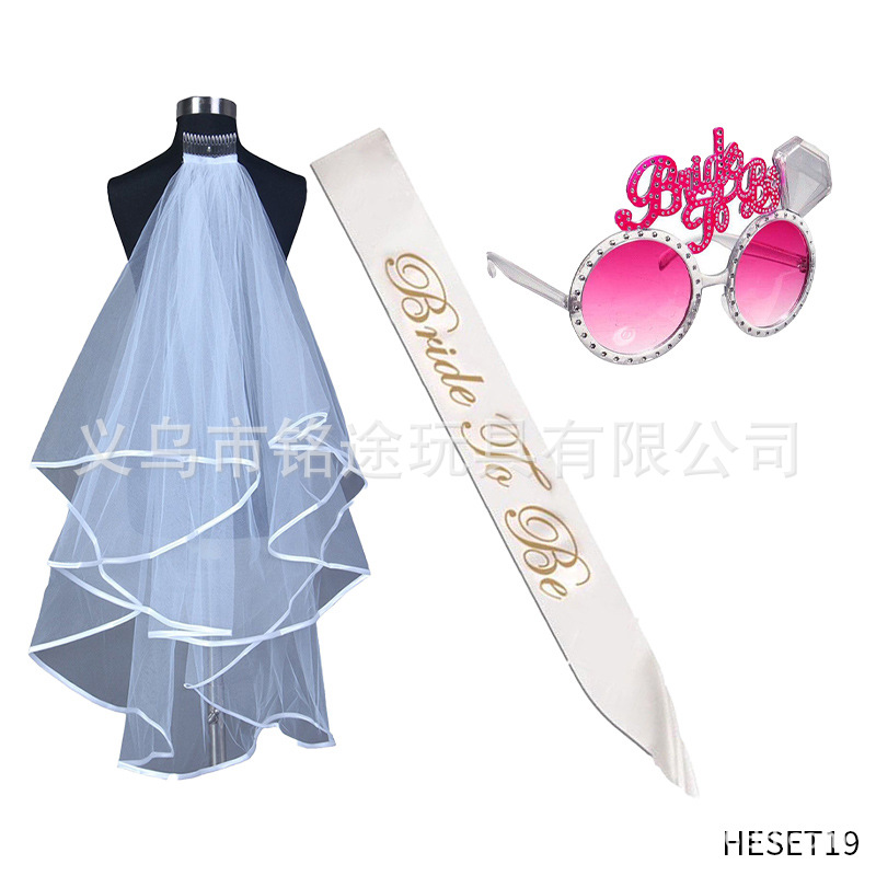 Partido único europeo y americano novia velo novia para ser bronceado correa de hombro etiqueta con traje insignia