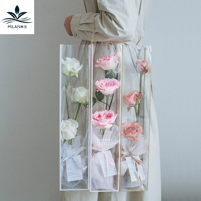 非你莫属手提礼盒PVC透明鲜花包装盒手提袋单支花盒新年冬青礼盒