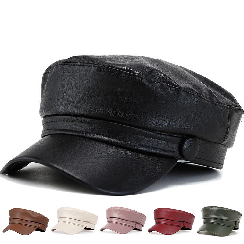 Trendy Fashionable Pu Flat-Top Beret British Fashionable Handsome Octagonal Hat for Men and Women Casual Trendyy Hip-Hop Hat