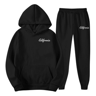 2025 Cross-border Men's Spring and Autumn Solid Color suit Hooded Sweat suit Fashion Casual Sports Two-piece suit