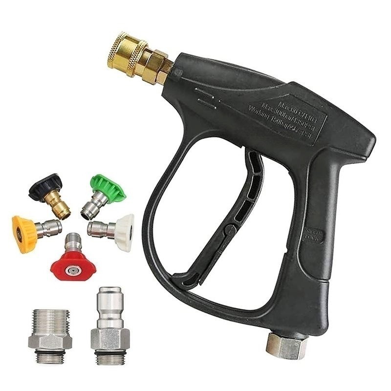 High-pressure cleaning water gun with 3/8" female quick-connect and 1/4" male connector, suitable for home use, can be fitted with various water inlet types for car wash machines